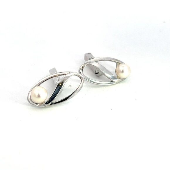 Mikimoto Estate Akoya Pearl Mens Cufflinks Sterling Silver 6.7 mm M392 - Picture 4 of 8